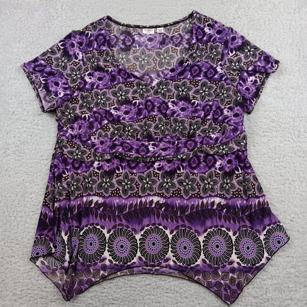 Cato Blouse Handkerchief Hem Woman 22/24W Purple Mixed Floral Medallion Boho